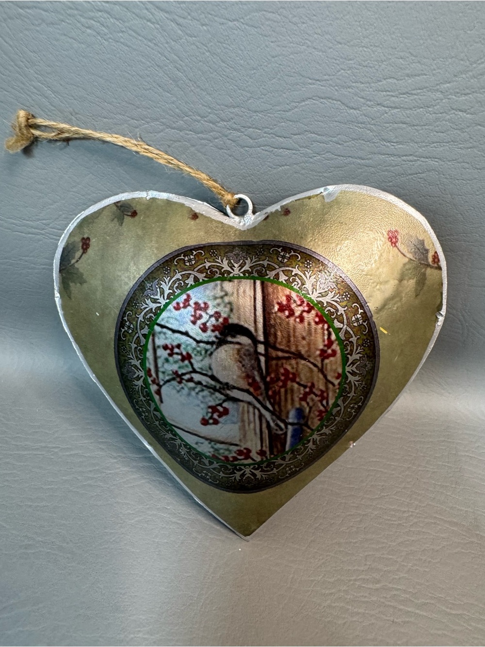 Puffy Metal Heart Hollow Hanging Ornament Rustic Design Bird Floral Boho Farm